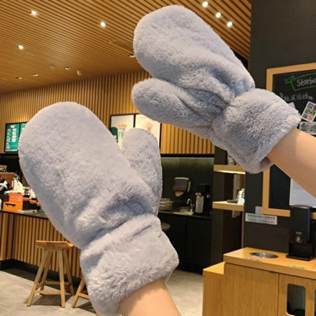 1 Pair Ladies Winter Mittens Thickened Soft Plush Solid Color Cozy Anti-slip Elastic Windproof Heat Retention Warm Lady Outdoor Gloves 