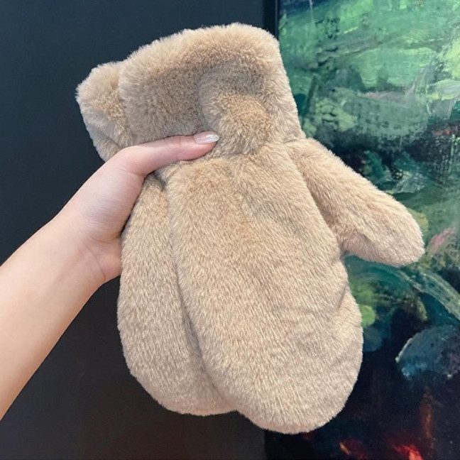 1 Pair Ladies Winter Mittens Thickened Soft Plush Solid Color Cozy Anti-slip Elastic Windproof Heat Retention Warm Lady Outdoor Gloves 