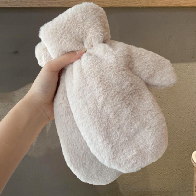 1 Pair Ladies Winter Mittens Thickened Soft Plush Solid Color Cozy Anti-slip Elastic Windproof Heat Retention Warm Lady Outdoor Gloves 