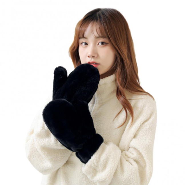 1 Pair Ladies Winter Mittens Thickened Soft Plush Solid Color Cozy Anti-slip Elastic Windproof Heat Retention Warm Lady Outdoor Gloves 