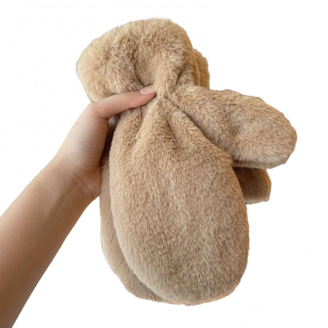 1 Pair Ladies Winter Mittens Thickened Soft Plush Solid Color Cozy Anti-slip Elastic Windproof Heat Retention Warm Lady Outdoor Gloves 