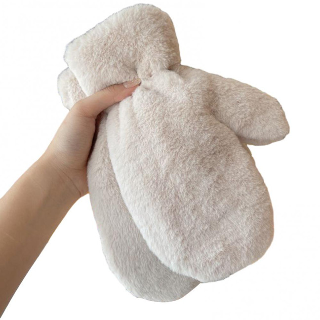 1 Pair Ladies Winter Mittens Thickened Soft Plush Solid Color Cozy Anti-slip Elastic Windproof Heat Retention Warm Lady Outdoor Gloves 