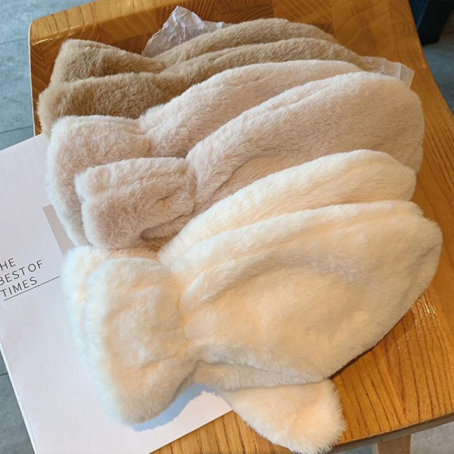 1 Pair Ladies Winter Mittens Thickened Soft Plush Solid Color Cozy Anti-slip Elastic Windproof Heat Retention Warm Lady Outdoor Gloves 