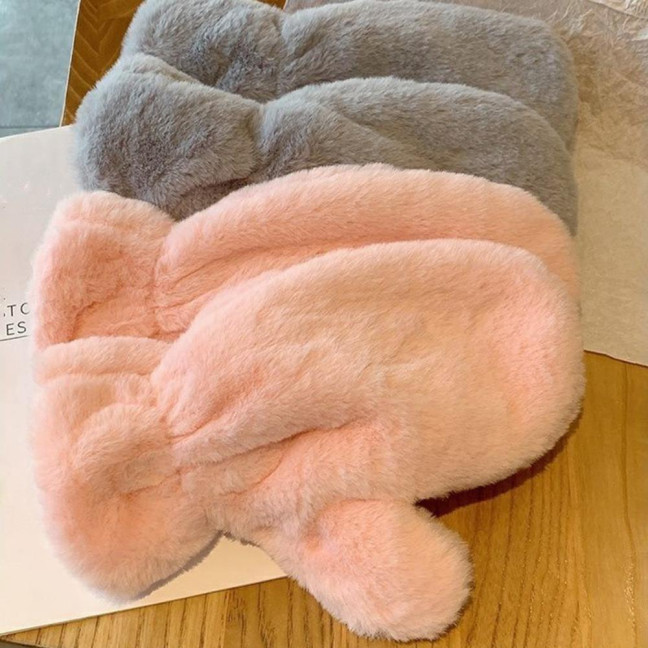 1 Pair Ladies Winter Mittens Thickened Soft Plush Solid Color Cozy Anti-slip Elastic Windproof Heat Retention Warm Lady Outdoor Gloves 