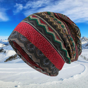 Unisex Winter Hat Vintage Ethnic Print Colorful Elastic Anti-slip Regular Fit Baggy Soft Warm Wide Band Colorfast Women Men Beanie 
