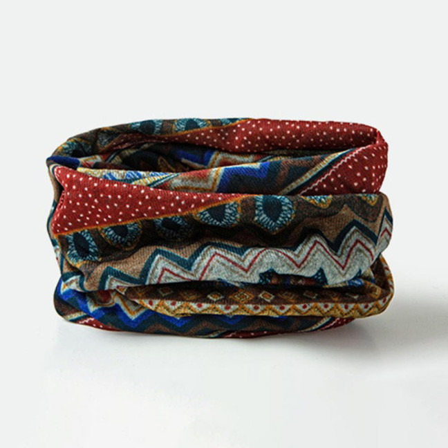 Unisex Winter Hat Vintage Ethnic Print Colorful Elastic Anti-slip Regular Fit Baggy Soft Warm Wide Band Colorfast Women Men Beanie 