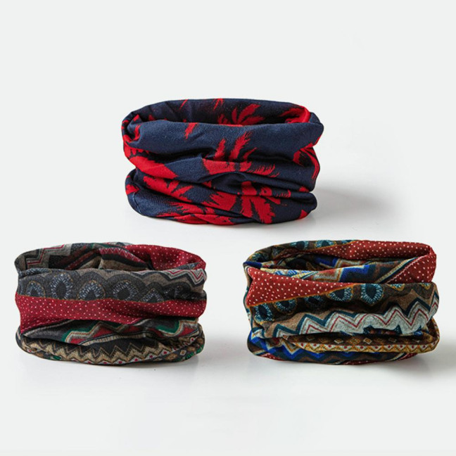 Unisex Winter Hat Vintage Ethnic Print Colorful Elastic Anti-slip Regular Fit Baggy Soft Warm Wide Band Colorfast Women Men Beanie 