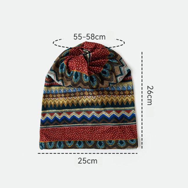 Unisex Winter Hat Vintage Ethnic Print Colorful Elastic Anti-slip Regular Fit Baggy Soft Warm Wide Band Colorfast Women Men Beanie 