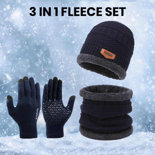 1 Set Men Winter Hat Scarf Gloves Set Thick Knitted Soft Warm Elastic Colorful Ear Protection Five Fingers Windproof Winter Outdoor Cycling Cap Neck Warp Gloves Set
