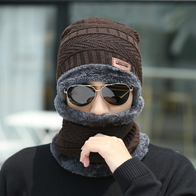 1 Set Men Winter Hat Scarf Gloves Set Thick Knitted Soft Warm Elastic Colorful Ear Protection Five Fingers Windproof Winter Outdoor Cycling Cap Neck Warp Gloves Set