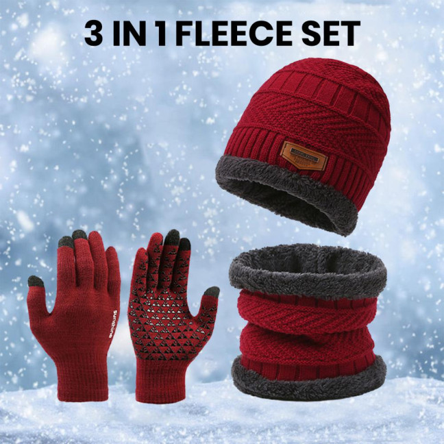 1 Set Men Winter Hat Scarf Gloves Set Thick Knitted Soft Warm Elastic Colorful Ear Protection Five Fingers Windproof Winter Outdoor Cycling Cap Neck Warp Gloves Set