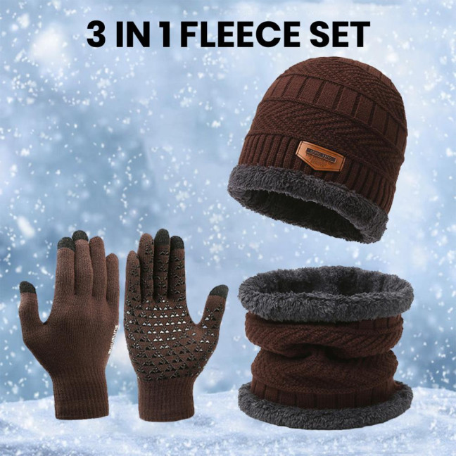 1 Set Men Winter Hat Scarf Gloves Set Thick Knitted Soft Warm Elastic Colorful Ear Protection Five Fingers Windproof Winter Outdoor Cycling Cap Neck Warp Gloves Set