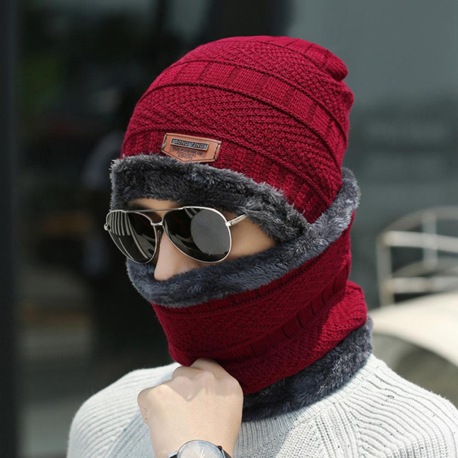 1 Set Men Winter Hat Scarf Gloves Set Thick Knitted Soft Warm Elastic Colorful Ear Protection Five Fingers Windproof Winter Outdoor Cycling Cap Neck Warp Gloves Set
