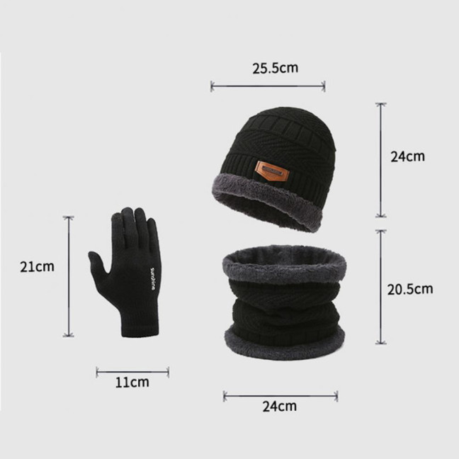 1 Set Men Winter Hat Scarf Gloves Set Thick Knitted Soft Warm Elastic Colorful Ear Protection Five Fingers Windproof Winter Outdoor Cycling Cap Neck Warp Gloves Set