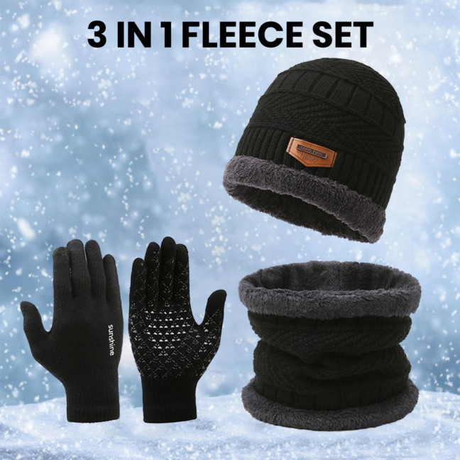 1 Set Men Winter Hat Scarf Gloves Set Thick Knitted Soft Warm Elastic Colorful Ear Protection Five Fingers Windproof Winter Outdoor Cycling Cap Neck Warp Gloves Set
