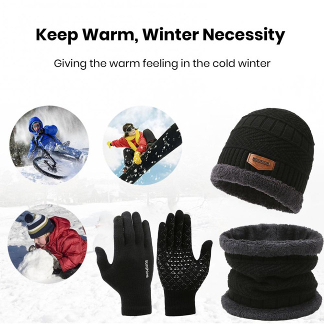 1 Set Men Winter Hat Scarf Gloves Set Thick Knitted Soft Warm Elastic Colorful Ear Protection Five Fingers Windproof Winter Outdoor Cycling Cap Neck Warp Gloves Set