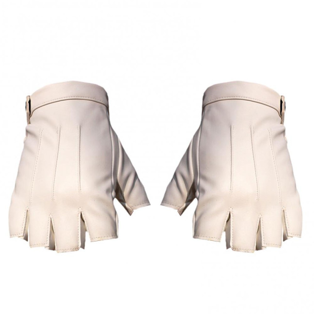 1 Pair Faux Leather Gloves Half Fingers Smooth Waterproof Adjustable Wrist Solid Color Unisex Driving Outdoor Sports Halloween Gloves Cosplay Costume 