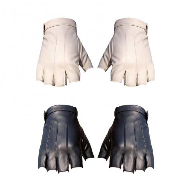 1 Pair Faux Leather Gloves Half Fingers Smooth Waterproof Adjustable Wrist Solid Color Unisex Driving Outdoor Sports Halloween Gloves Cosplay Costume 