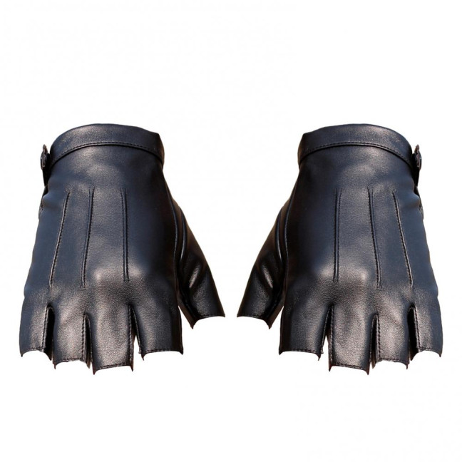 1 Pair Faux Leather Gloves Half Fingers Smooth Waterproof Adjustable Wrist Solid Color Unisex Driving Outdoor Sports Halloween Gloves Cosplay Costume 