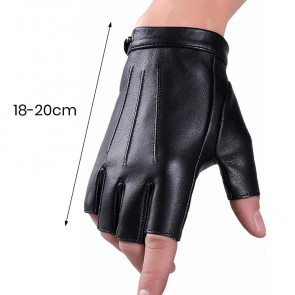 1 Pair Faux Leather Gloves Half Fingers Smooth Waterproof Adjustable Wrist Solid Color Unisex Driving Outdoor Sports Halloween Gloves Cosplay Costume 