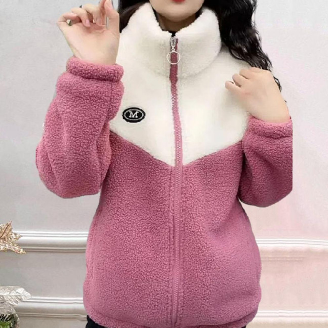 Women Winter Fall Coat Thickened Plush Color Matching Stand Collar Zipper Closure Long Sleeve Casual Cardigan Warm Heat Retention Pockets Lady Plus Size Jacket Women Winter Fall Coat Thickened Plush Color Matching Stand Collar Zipper Closure Long Sleeve Casual Cardigan Warm Heat Retention Pockets Lady Plus Size Jacket