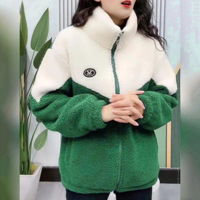 Women Winter Fall Coat Thickened Plush Color Matching Stand Collar Zipper Closure Long Sleeve Casual Cardigan Warm Heat Retention Pockets Lady Plus Size Jacket Women Winter Fall Coat Thickened Plush Color Matching Stand Collar Zipper Closure Long Sleeve Casual Cardigan Warm Heat Retention Pockets Lady Plus Size Jacket