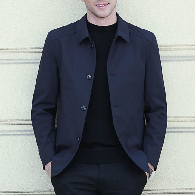 Fall Spring Men Coat Turn-down Collar Solid Color Long Sleeve Single-breasted Cardigan Smooth Formal Business Style Men Mid Length Jacket 