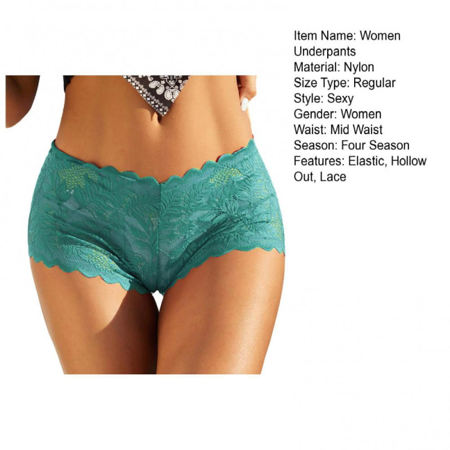 Women Panties Hollow Out Lace Mid Waist Soft Breathable Anti-septic Soilid Color Elastic See-through Lady Underpants Briefs Underwear