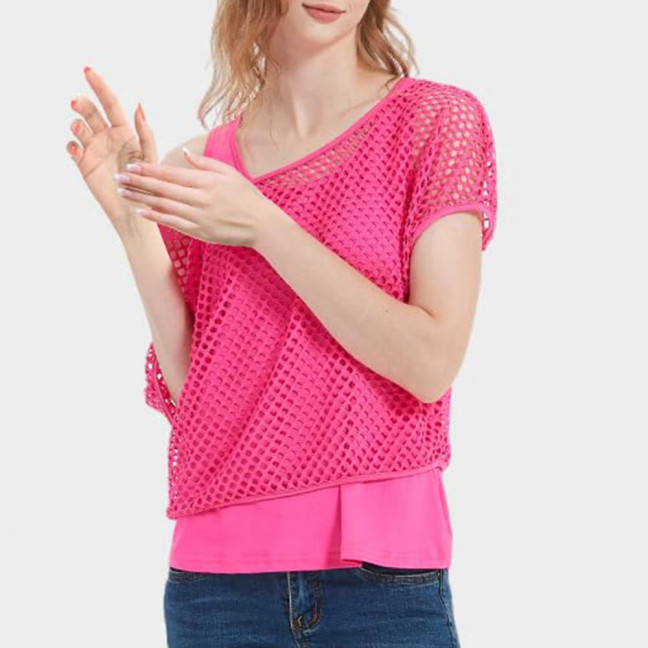 2Pcs/Set Women Mesh Top Vest Set Bright Color O-Neck Short Sleeve Mesh Cropped Tops Racerback Pullover Vest Set 2Pcs/Set Women Mesh Top Vest Set Bright Color O-Neck Short Sleeve Mesh Cropped Tops Racerback Pullover Vest Set