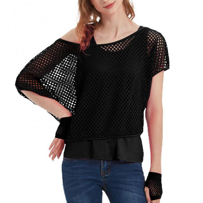 2Pcs/Set Women Mesh Top Vest Set Bright Color O-Neck Short Sleeve Mesh Cropped Tops Racerback Pullover Vest Set 2Pcs/Set Women Mesh Top Vest Set Bright Color O-Neck Short Sleeve Mesh Cropped Tops Racerback Pullover Vest Set