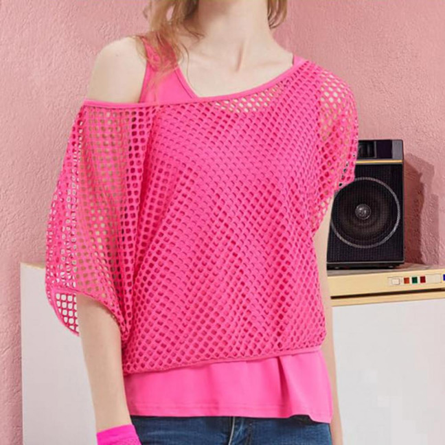 2Pcs/Set Women Mesh Top Vest Set Bright Color O-Neck Short Sleeve Mesh Cropped Tops Racerback Pullover Vest Set 2Pcs/Set Women Mesh Top Vest Set Bright Color O-Neck Short Sleeve Mesh Cropped Tops Racerback Pullover Vest Set