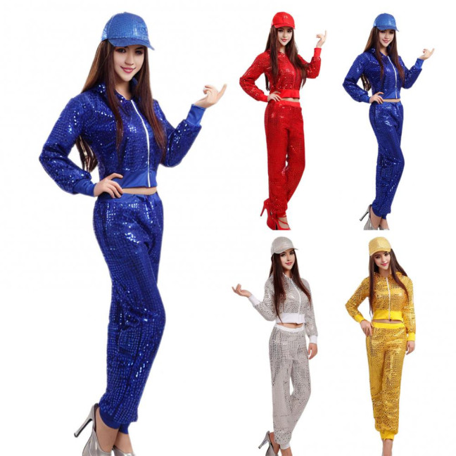 2 Pcs/Set Adult Performance Suit Unisex Shiny Sequin Coat Pants Set Hooded Zipper Elastic Waist Long Sleeves Cheerleader Hip Hop Jazz Modern Dance Stage Show Costume 2 Pcs/Set Adult Performance Suit Unisex Shiny Sequin Coat Pants Set Hooded Zipper Elastic Waist Long Sleeves Cheerleader Hip Hop Jazz Modern Dance Stage Show Costume