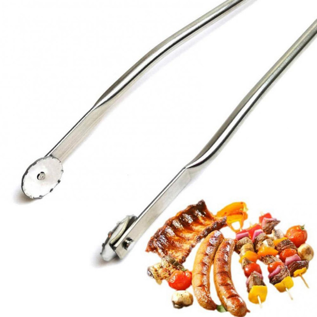 BBQ Tongs Stainless Steel Sausage Turning Grill Tongs for Bacon Steak Meat Vegetables Long Handle BBQ Grill Flipping Tongs Food-Grade Kitchen Cooking Tongs