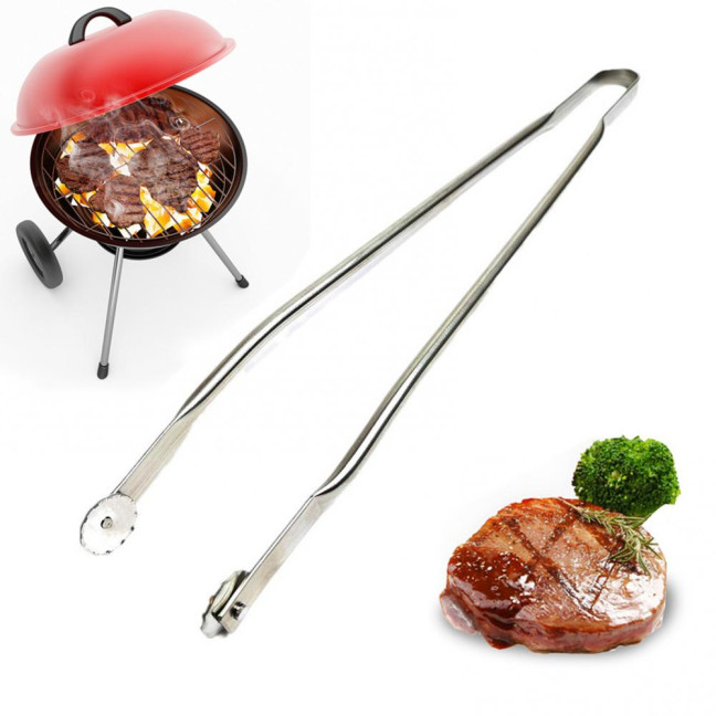 BBQ Tongs Stainless Steel Sausage Turning Grill Tongs for Bacon Steak Meat Vegetables Long Handle BBQ Grill Flipping Tongs Food-Grade Kitchen Cooking Tongs