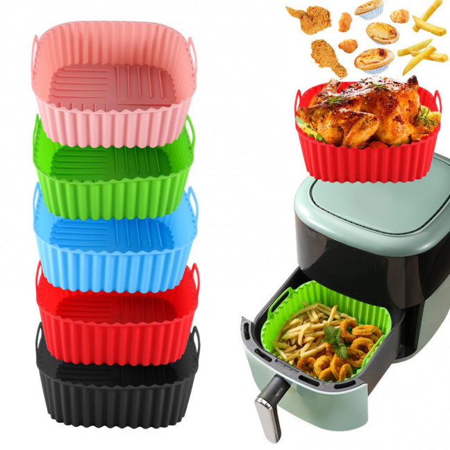 Silicone Air Fryer Basket Tray Square Reusable Silicone Pot for 7QT Air Fryer BPA-Free Steamer Oven Liner Easy Clean Air Fryer Accessory with Handles Silicone Air Fryer Basket Tray Square Reusable Silicone Pot for 7QT Air Fryer BPA-Free Steamer Oven Liner Easy Clean Air Fryer Accessory with Handles