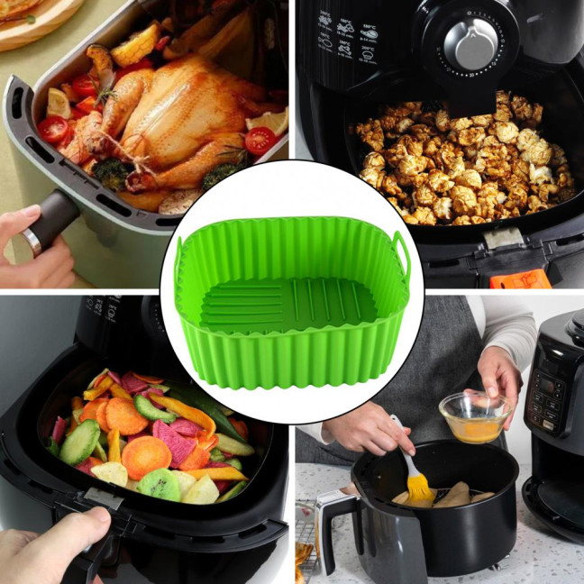 Silicone Air Fryer Basket Tray Square Reusable Silicone Pot for 7QT Air Fryer BPA-Free Steamer Oven Liner Easy Clean Air Fryer Accessory with Handles Silicone Air Fryer Basket Tray Square Reusable Silicone Pot for 7QT Air Fryer BPA-Free Steamer Oven Liner Easy Clean Air Fryer Accessory with Handles
