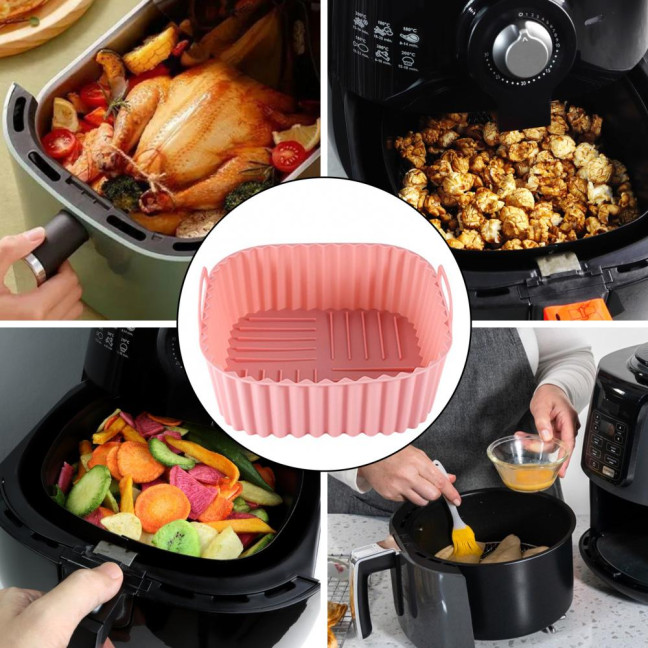 Silicone Air Fryer Basket Tray Square Reusable Silicone Pot for 7QT Air Fryer BPA-Free Steamer Oven Liner Easy Clean Air Fryer Accessory with Handles Silicone Air Fryer Basket Tray Square Reusable Silicone Pot for 7QT Air Fryer BPA-Free Steamer Oven Liner Easy Clean Air Fryer Accessory with Handles