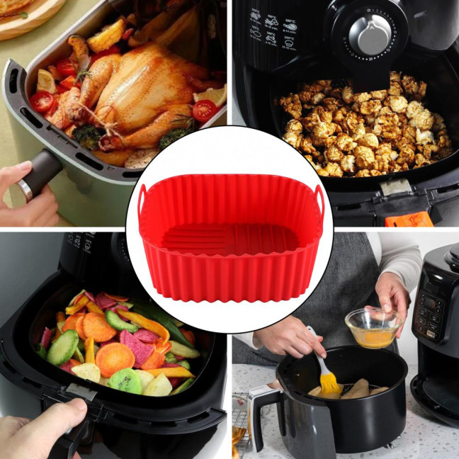 Silicone Air Fryer Basket Tray Square Reusable Silicone Pot for 7QT Air Fryer BPA-Free Steamer Oven Liner Easy Clean Air Fryer Accessory with Handles Silicone Air Fryer Basket Tray Square Reusable Silicone Pot for 7QT Air Fryer BPA-Free Steamer Oven Liner Easy Clean Air Fryer Accessory with Handles