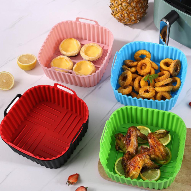 Silicone Air Fryer Basket Tray Square Reusable Silicone Pot for 7QT Air Fryer BPA-Free Steamer Oven Liner Easy Clean Air Fryer Accessory with Handles Silicone Air Fryer Basket Tray Square Reusable Silicone Pot for 7QT Air Fryer BPA-Free Steamer Oven Liner Easy Clean Air Fryer Accessory with Handles