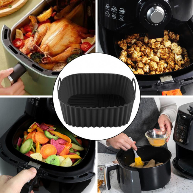 Silicone Air Fryer Basket Tray Square Reusable Silicone Pot for 7QT Air Fryer BPA-Free Steamer Oven Liner Easy Clean Air Fryer Accessory with Handles Silicone Air Fryer Basket Tray Square Reusable Silicone Pot for 7QT Air Fryer BPA-Free Steamer Oven Liner Easy Clean Air Fryer Accessory with Handles