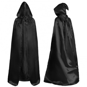 Halloween Cape Black Hooded Medieval Wizard Robe Cosplay Costume Adults Kids Halloween Performance Cloak