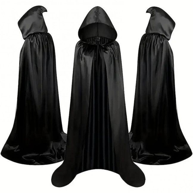 Halloween Cape Black Hooded Medieval Wizard Robe Cosplay Costume Adults Kids Halloween Performance Cloak Halloween Cape Black Hooded Medieval Wizard Robe Cosplay Costume Adults Kids Halloween Performance Cloak