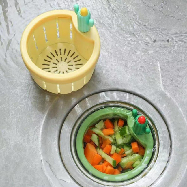 2 Pcs Kitchen Sink Strainer Multifunctional Household Cactus Strainer Press Type Automatic Dumping Sink Drainage Basket for Kitchen Hands-free Waste Filtering