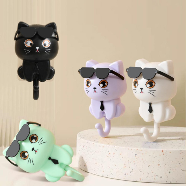 Storage Hook Strong Load-bearing Waterproof Cartoon Cat Shaped Coat Hook Scarf Bag Hanger Hook Wall Decoration