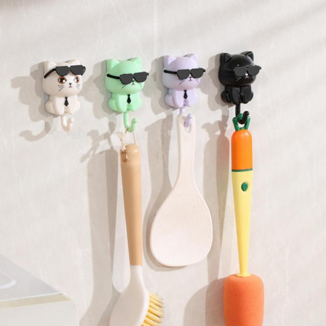 Storage Hook Strong Load-bearing Waterproof Cartoon Cat Shaped Coat Hook Scarf Bag Hanger Hook Wall Decoration