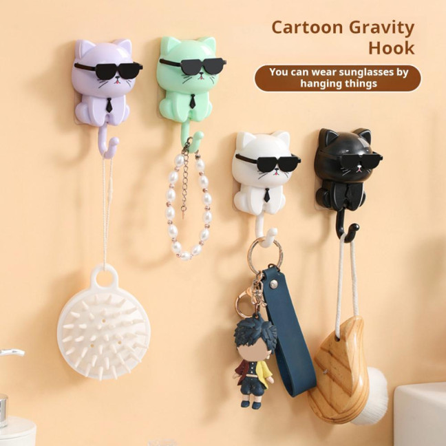 Storage Hook Strong Load-bearing Waterproof Cartoon Cat Shaped Coat Hook Scarf Bag Hanger Hook Wall Decoration