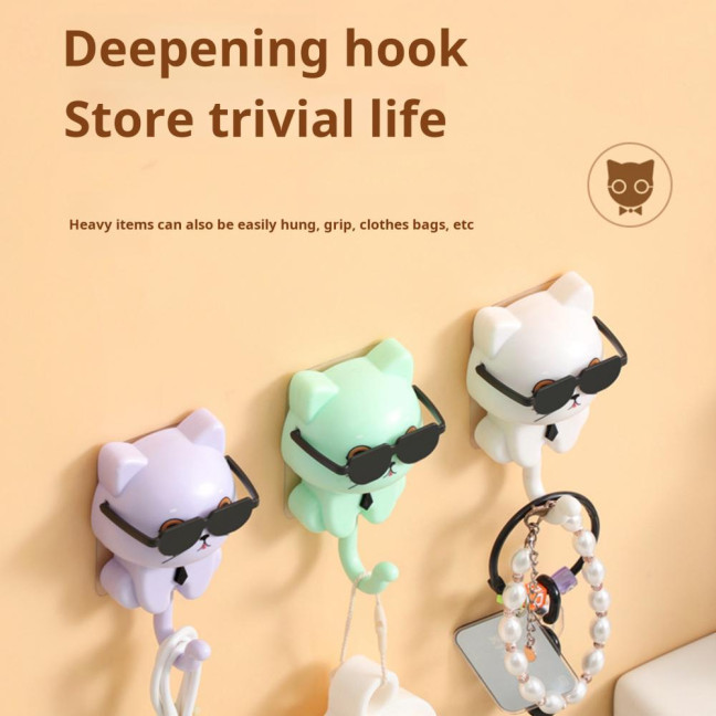 Storage Hook Strong Load-bearing Waterproof Cartoon Cat Shaped Coat Hook Scarf Bag Hanger Hook Wall Decoration