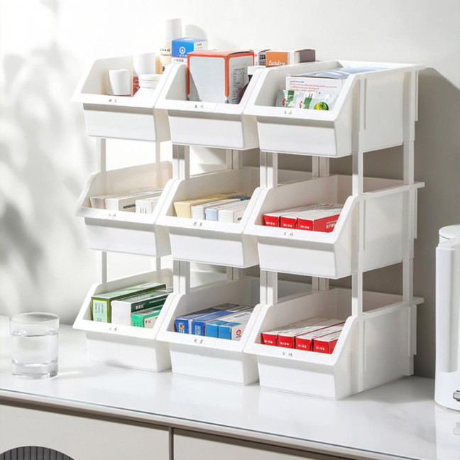 Layered Storage Box Desk Organizer Storage Box with Labels Stackable Multi-box Storage Set Easy to Assemble Storage Organizer for Office Home Supplies