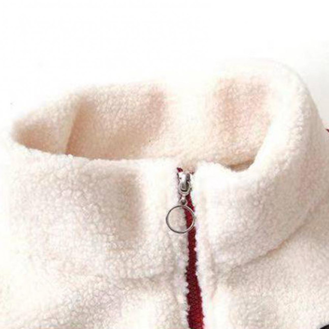 Women Winter Coat Stand Collar Zipper Closure Colorblock Plus Size Thick Plush Extra Warmth Long Sleeves Pockets Cardigan Outdoor Jacket 