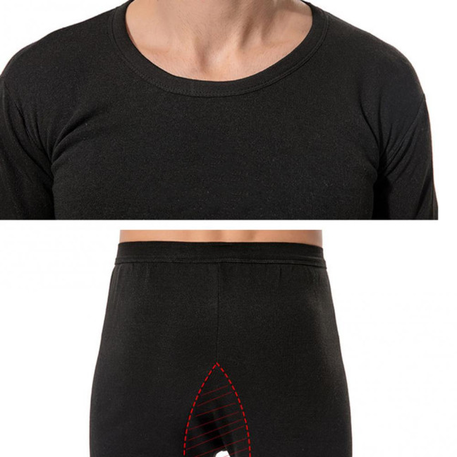 2Pcs/Set Men Warm Lounge Set O-Neck Long Sleeve Plush Lining Tops Elastic Waist Long Pants Set Solid Color Pajamas Set